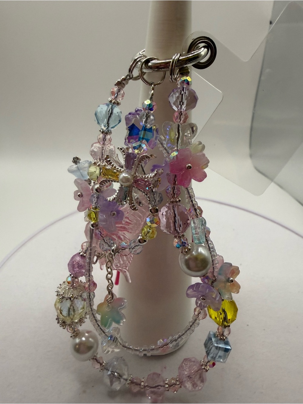 Delicate Pink Butterfly Charm Drop Earrings - Pastel Crystal Accents - Picture 2 of 2